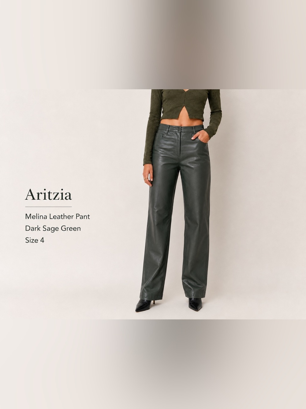 Wilfred Dark Green Faux Leather Straight  Leg Pants